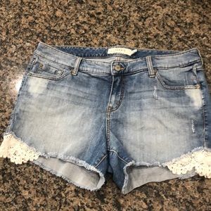 Torrid Denim & Lace Cut Off Denim Shorts 16